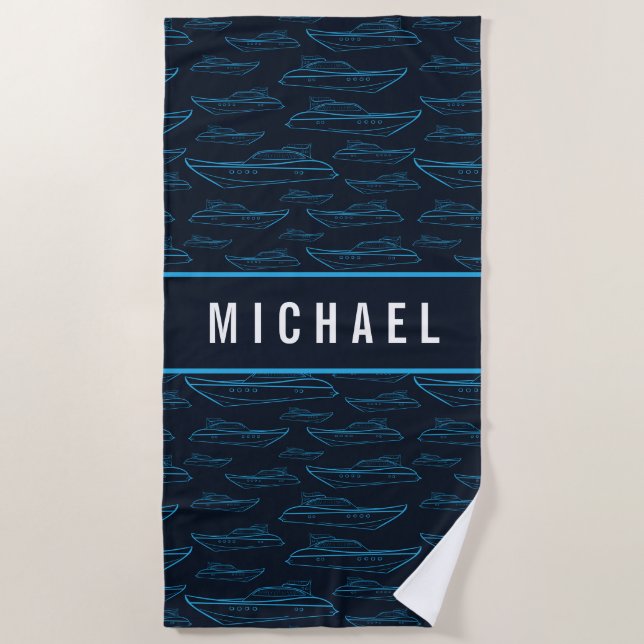Serviette De Plage Ajoutez votre motif | bleu nommé de yacht (Devant)
