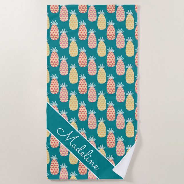 Serviette De Plage Ajoutez votre motif nommé de griffonnage d'ananas (Devant)