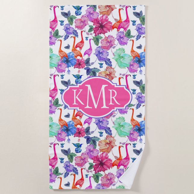 Serviette De Plage Ajoutez votre motif tropical d'aquarelle du (Devant)