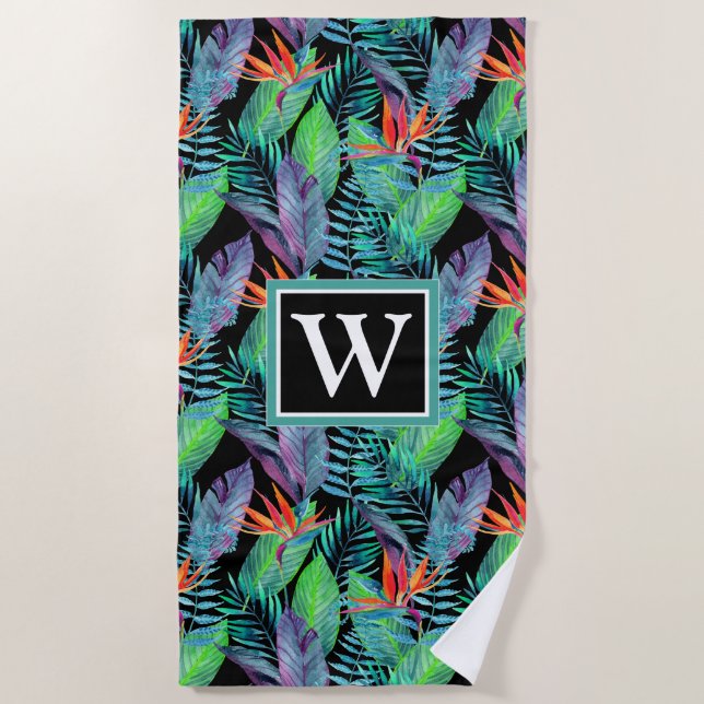 Serviette De Plage Ajoutez votre oiseau d'aquarelle du monogramme | (Devant)