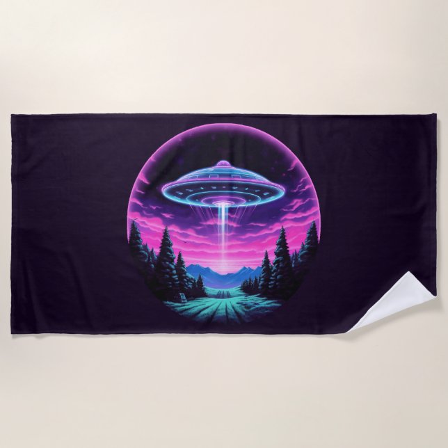 Serviette De Plage Alien vaisseau spatial rétro futuriste (Devant)