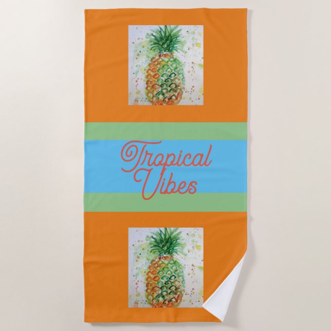 Serviette De Plage Alimentation en ananas Vibes tropicales Vibes oran (Devant)