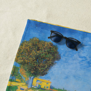 Serviette De Plage Allée ensoleillée vibrante et Maison jaune de Van 