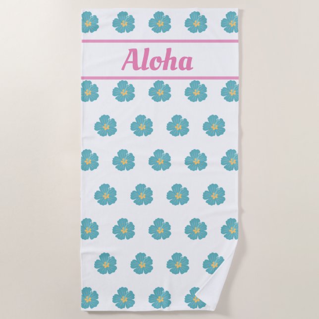 Serviette De Plage Aloha ! Joli Turquoise Blue Tropical Flower Beach (Devant)