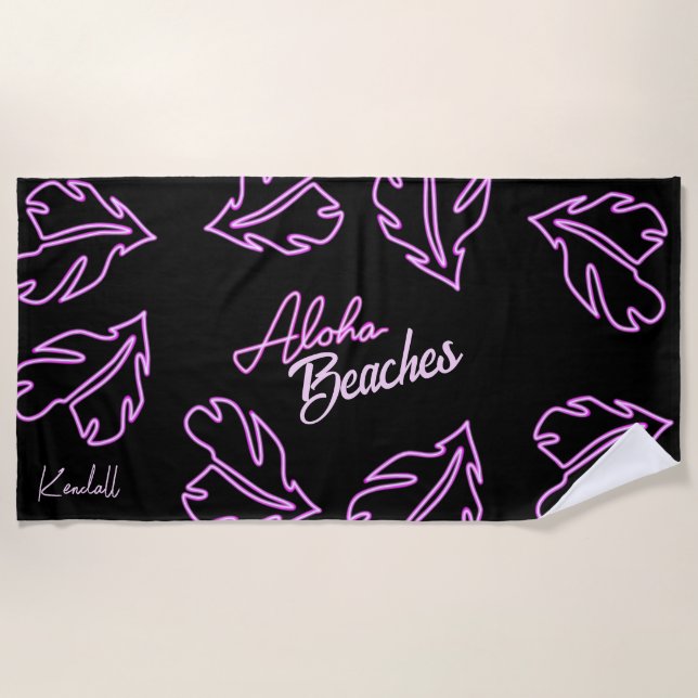 Serviette De Plage Aloha Tropical Beach Bachelorette Party Neon (Devant)
