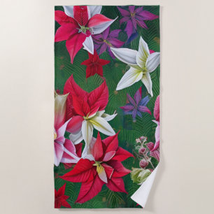 Serviette De Plage Amaryllis et Poinsettia Floral AI Art