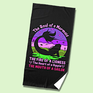 Serviette De Plage Âme de coucher de soleil rétro vintage d'une sirèn