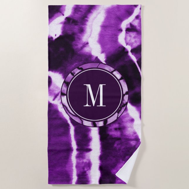 Serviette De Plage Améthyste royal violet teinture d'aquarelle Monogr (Devant)