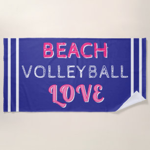 Serviette De Plage Amour de Beach Volley Rose Bleu Profond