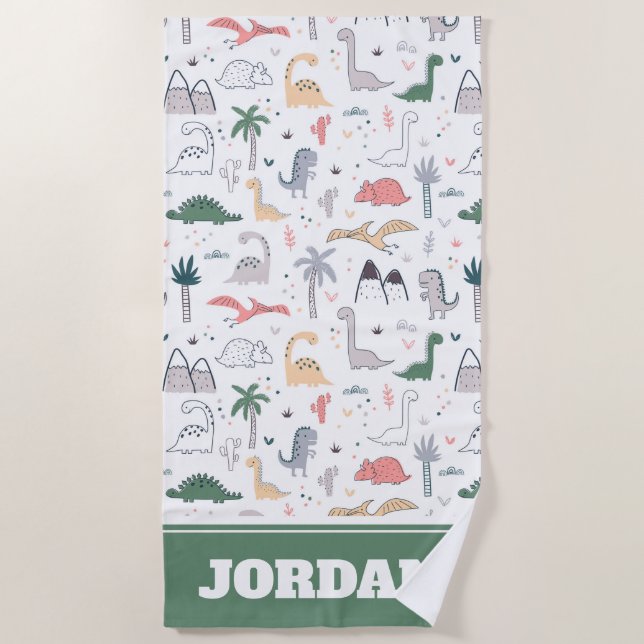 Serviette De Plage Amusant Pastel Dinosaur Motif de scène (Devant)