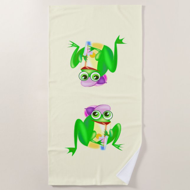 Serviette de plage amusante avec des grenouilles d (Devant)