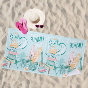 Serviette De Plage Amusants Aquarelle Surf d'été Thème de fête