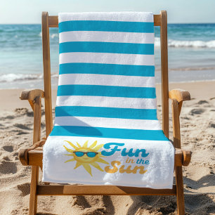 Serviette De Plage ☀️ Amusement au Soleil Rayure Turquoise Tropicale