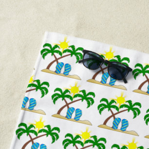 Serviette De Plage  Amusement d'été Enfants Palmiers et Tongs 