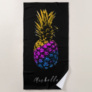Serviette De Plage Ananas coloré noir moderne Personnalisé