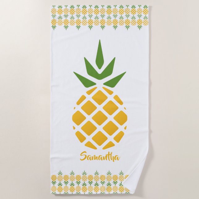Serviette De Plage Ananas doré personnalisé (Devant)