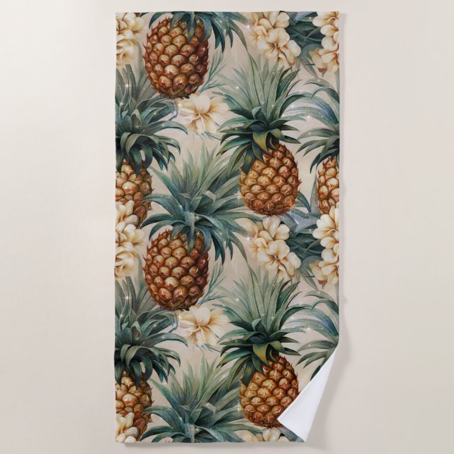 Serviette De Plage Ananas Floral Tropical (Devant)