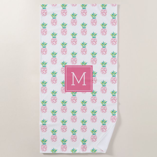 Serviette De Plage Ananas rose Monogramme (Devant)