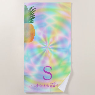 Serviette De Plage Ananas Tropical Personnalisé Holographique Pastel 