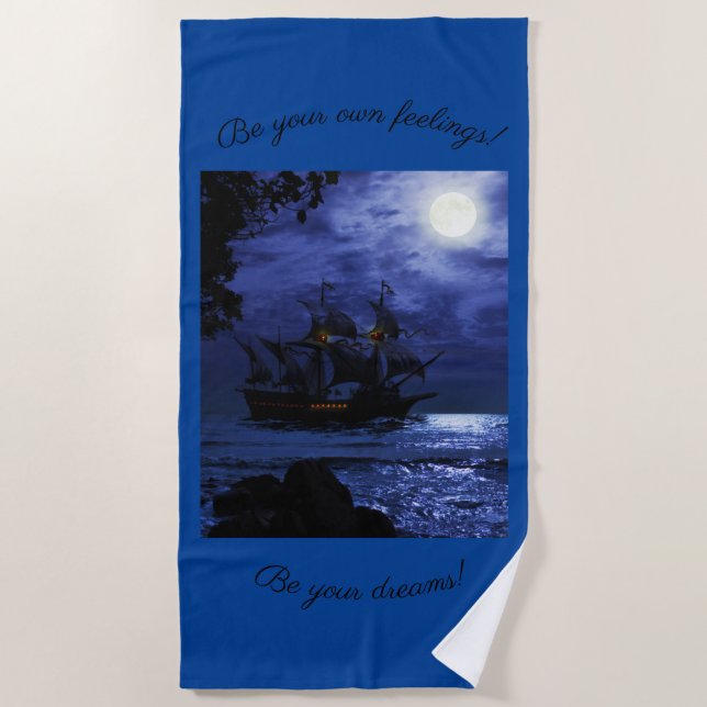 Serviette De Plage Ancien bateau pirate Extraordinaire sur mer bleue (Devant)