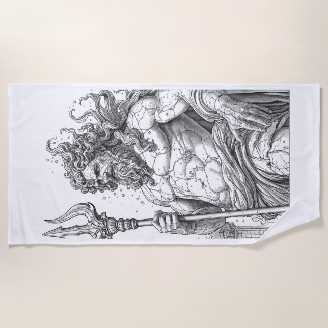 Serviette De Plage Ancient Neptune Marble Statue Pattern - Mythologic (Devant)