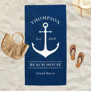 Serviette De Plage Ancre Bleue Marine Nautique Maison de vacances sur