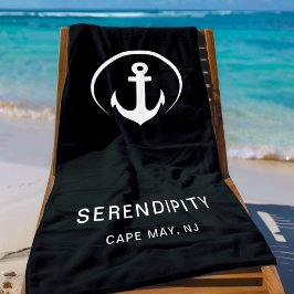 Serviette De Plage Ancre de bateau moderne Monogramme noir