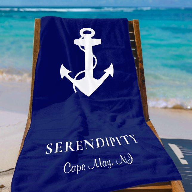 Serviette De Plage Ancre de bateau Personnalisé Marine Bleu (Créateur téléchargé)