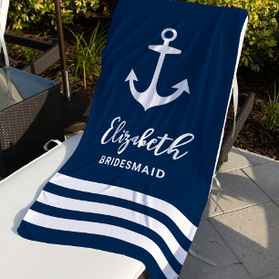 Serviette De Plage Ancre de marine nautique personnalisée demoiselle 