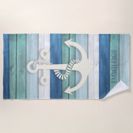 Serviette De Plage Ancre en bois blanc bleu bleu marine
