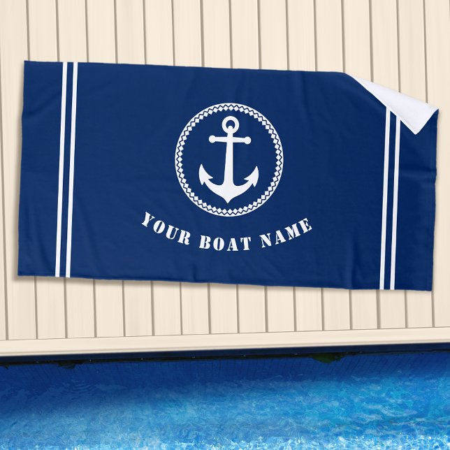 Serviette De Plage Ancre marine moderne avec nom de bateau Marine Ble (Créateur téléchargé)