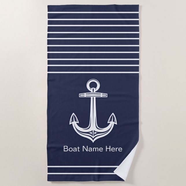 Serviette De Plage Ancre marine personnalisée Océan bleu marine (Devant)