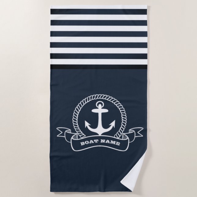 Serviette De Plage Ancre nautique Bleu de la Marine (Devant)