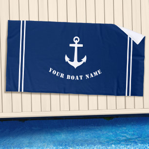 Serviette De Plage Ancre nautique classique avec nom de bateau Marine