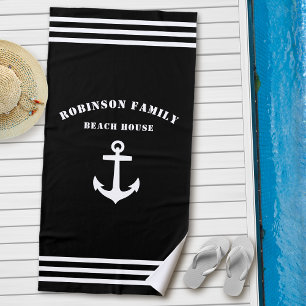 Serviette De Plage Ancre nautique classique Maison de plage de la fam