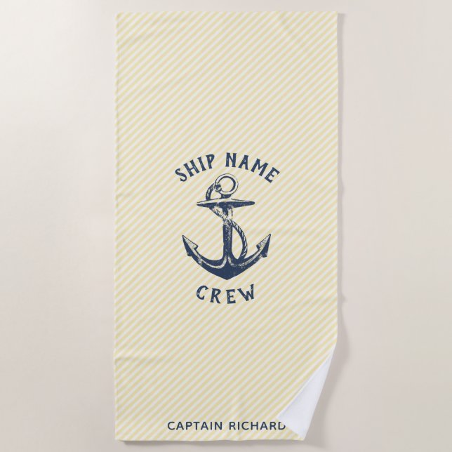 Serviette De Plage Ancre nautique | Équipage de navire personnalisé (Devant)