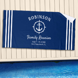 Serviette De Plage Ancre nautique Famille Réunion Marine Bleu & Blanc