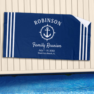 Serviette De Plage Ancre nautique Famille Réunion Marine Bleu & Blanc