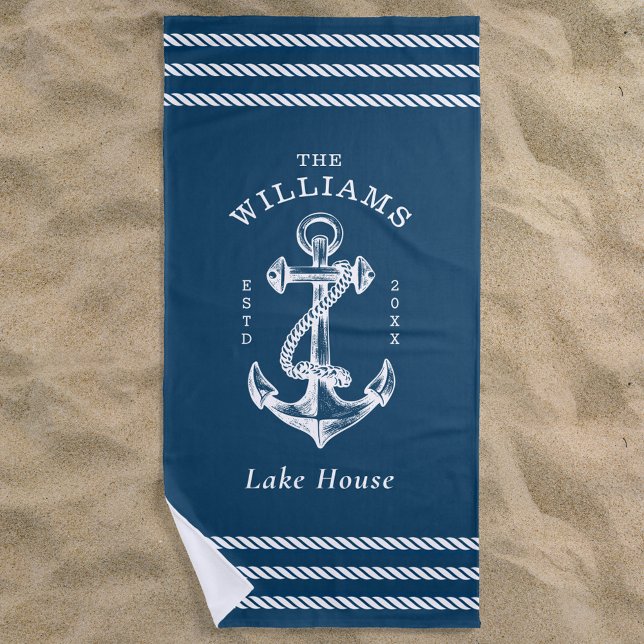 Serviette De Plage Ancre nautique Maison de lac Marine Bleu (Créateur téléchargé)