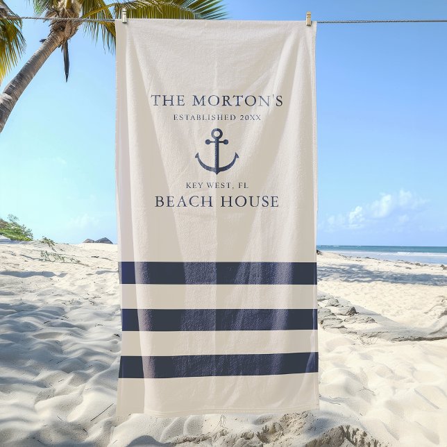 Serviette De Plage Ancre nautique Maison de plage familiale (Anchor Family Beach House Beach Towel)