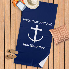 Serviette De Plage Ancre nautique Marine Blue Welcome Aboard