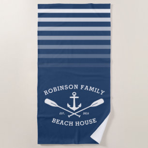 Serviette De Plage Ancre Oars Nom de famille Beach House Aqua Blue