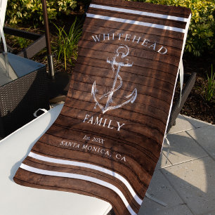 Serviette De Plage Ancre personnalisée en bois Brown nautique