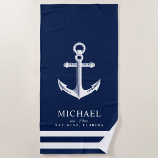 Serviette De Plage Ancre thématique marine| Nom personnalisé