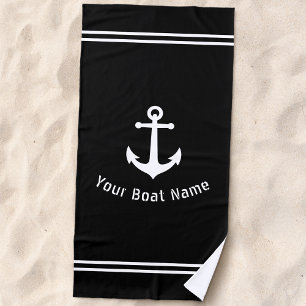 Serviette De Plage Ancre Vintage nautique Nom du bateau Marine Noir
