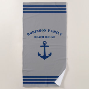 Serviette De Plage Ancres nautiques classiques Maison de plage famili