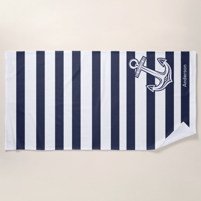 Serviette De Plage Ancres nautiques personnalisées Salle de bain Band (Devant)