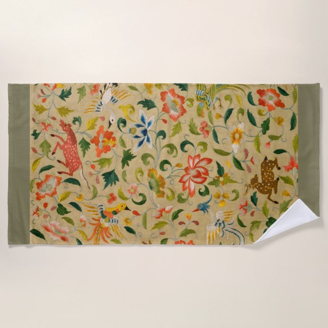 Serviette De Plage Animal Antique Cheval Oiseau Deer Rabbit (Devant)