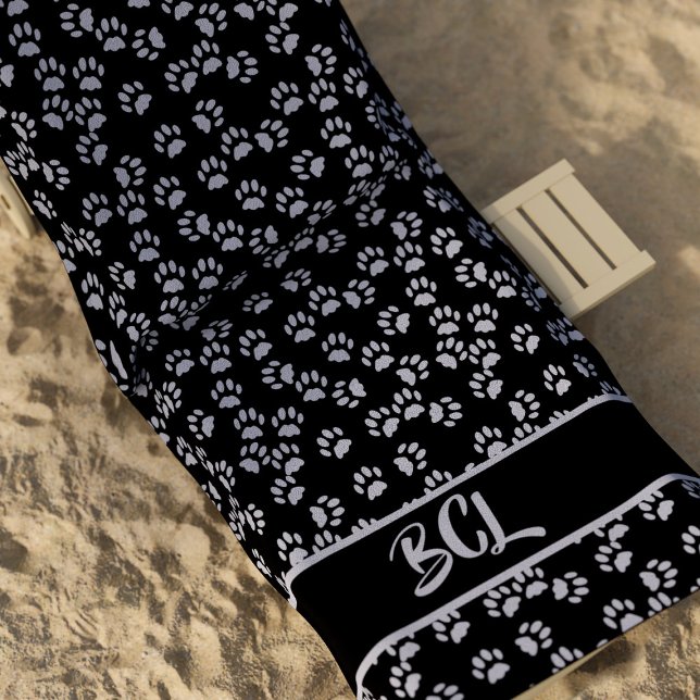 Serviette De Plage Animaux Empreintes de pattes Motifs Amoureux de le (Purrfect pet paw print beach towel for the cat lover in your life. Just add their initials)
