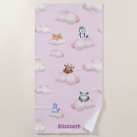 Animaux Pastel Mignons Sur Les Nuages Monogramme